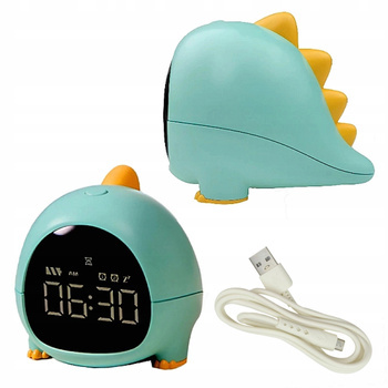 Dziecięcy Budzik w Kształcie Dinozaura Zielony Zegar Elektroniczny USB