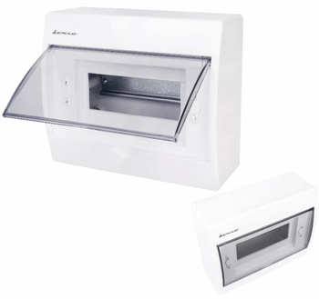 Rozdzielnica Natynkowa Skrzynka z klapką Listwy zaciskowe Biała 1x8 RN-8