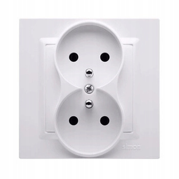 SIMON 10 Gniazdko Elektryczne Podwójne Kompletne z Uziemieniem 16A BIAŁE