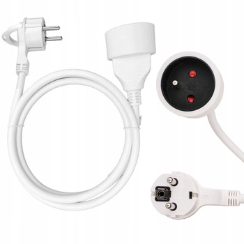 Przedłużacz Pojedynczy Jednogniazdkowy Wtyczka z Uchwytem Biały Kabel 3 m