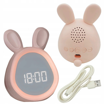 Lampka Budzik Dziecięcy Różowy Króliczek z Uszkami Podświetlany+ Kabel USB
