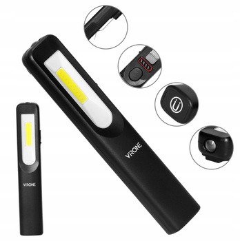 Wielofunkcyjna Latarka Warsztatowa LED 3W Akumulatorowa Magnes Klips Czarna