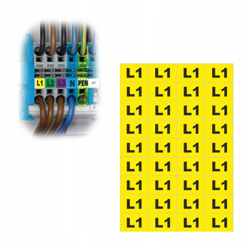 Znak Samoprzylepny Żółty L1 Oznaczenie FAZY Naklejka 36 Szt