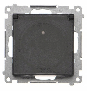 Simon 55 Gniazdo Pojedyncze Ścienne z Uziemieniem Klapką Czarny Mat