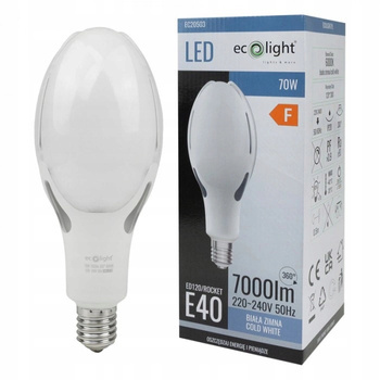 Żarówka LED Uliczna Gwint E40 Mocna 70W Zimne Światło 6000K 7000lm