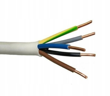 Przewód instalacyjny YDY 5x6 okrągły drut podtynkowy 750V Biały
