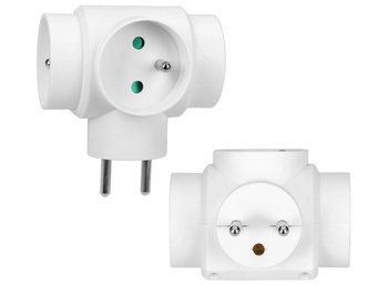 Rozdzielacz Złodziejka Rozgałęźnik Elektryczny Trójnik z Uziemieniem Biały