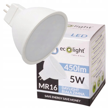 Żarówka LED Gwint MR16 Reflektorek 6500K Barwa Zimna 5W=35W