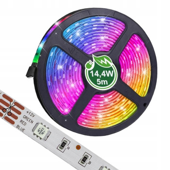 Taśma LED Wielokolorowa 72W 12V IP63 RGB Pasek 5m Oświetlenie Dekoracyjne
