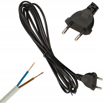Kabel z Wtyczką Płaską Przewód Zasilający Przyłączeniowy Euro 1,9 m Czarny