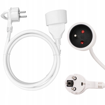 Przedłużacz Sieciowy Pojedynczy Gniazdko Uziemienie Płaska Wtyczka Kabel 5m