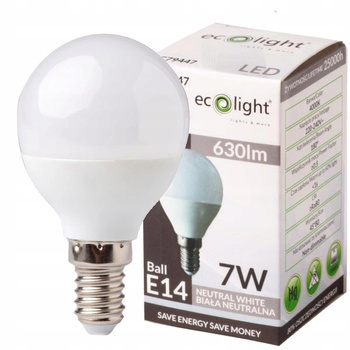Żarówka LED Ledowa Kulka E14 7W 4000K Barwa Biała Neutralna