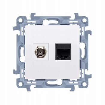 SIMON 10 Gniazdo Antenowe Typu F + Gniazdo Komputerowe RJ45 Podtynk BIAŁE