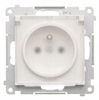 Simon 55 Gniazdo Pojedyncze z Uziemieniem Klapką Transparentną Biały Mat