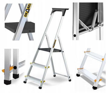 Drabest Drabina Domowa Aluminiowa Jednostronna 3 Stopniowa z Półką 150kg