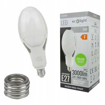 Żarówka LED Gwint E-27 Adapter na E-40 30W Neutralne Światło 4000K 3000lm
