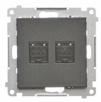 Simon 55 Podwójne Gniazdo Komputerowe RJ45 Podtynkowe Czarny Mat