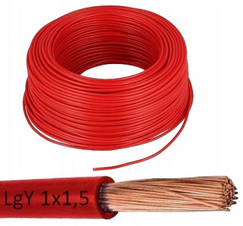 Przewód Kabel Elektryczny z linką giętką LgY 1x1,5mm 300/500V Czerwony