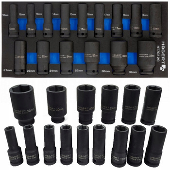 HOEGERT Zestaw Nasadek Nasadki Klucze Udarowe 1/2" 15szt Wkład EVA