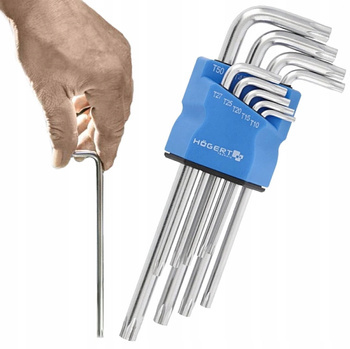 Klucze Tamper Torx S2 Zestaw 9szt Ekstra Długie Hoegert