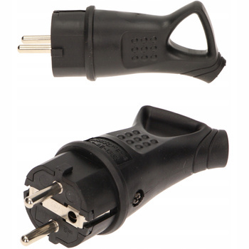 Wtyk Wtyczka Warsztatowa Uni-Schuko Gumowa Uziemienie Uchwyt IP44 Czarna