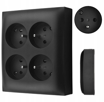 SIMON AquaClick Gniazdo Poczwórne Natynkowe 4x IP20 Czarny MAT