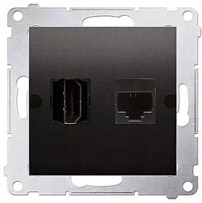 SIMON 54 Gniazdo HDMI + Gniazdo Komputerowe RJ45 Podtynkowy Czarny Mat