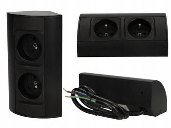 Gniazdo Podwójne Meblowe Kuchenne Blatowe z Uziemieniem Przewodem Czarne