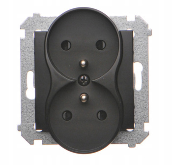 SIMON 54 Gniazdo Podwójne Ścienne z Uziemieniem Przesłony Torów Czarny Mat