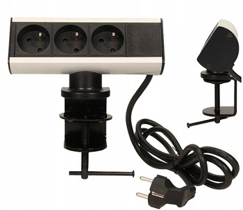 Gniazdo Meblowe Potrójne z Uziemieniem Przykręcanym Uchwytem Kablem 1,8m