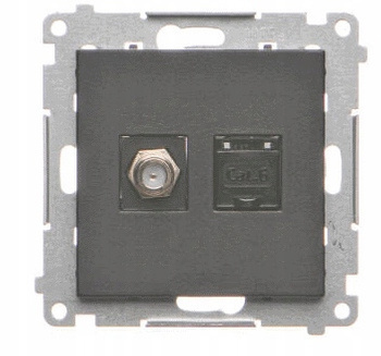 Simon 55 Gniazdo Antenowe typu F + Gniazdo Komputerowe RJ45 Czarny Mat