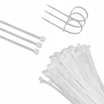 Opaski Kablowe Zaciskowe Mocne Trytytki 2,5x150mm Białe Paczka 100sztuk