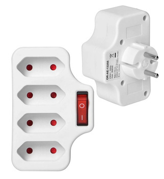 Rozgałęźnik Elektryczny Poczwórny Złodziejka 4x Gniazdo Płaskie z Włącznik