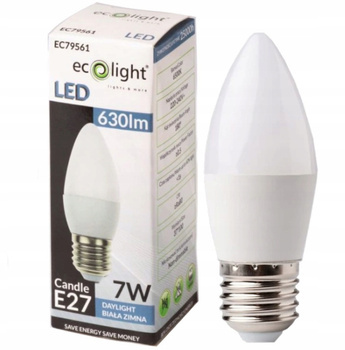 Żarówka LED Ledowa Świeczka 7W Gwint E27 biała zimna 6500K