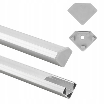 Profil Narożny Biały do Taśm LED Anodowany 1m Klosz Mleczny z Zaślepkami