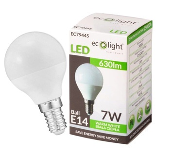 Żarówka LED Ledowa Kulka Gwint E14 Barwa Biała Ciepła 3000K 7W