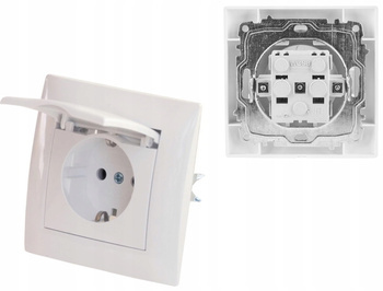 WESA Gniazdo Gniazdko Pojedyncze Schuko z Klapką IP44 Białe 230V 10A