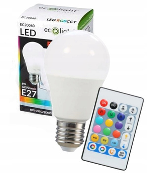 Żarówka Wielokolorowa z Pilotem Duży Gwint E27 RGBCCT Zmieniająca Kolory