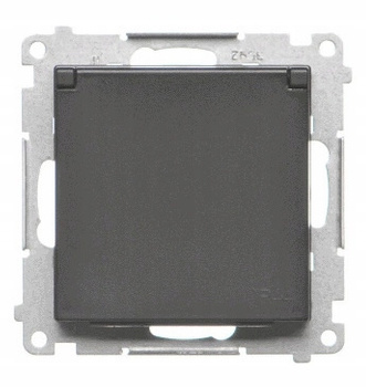 Simon 55 Gniazdo Pojedyncze z Uziemieniem z Klapką Podtynkowe Czarne MAT