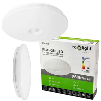 Plafon LED z Czujnikiem Ruchu 12W 960lm IP44 4000K Lampa na Korytarz